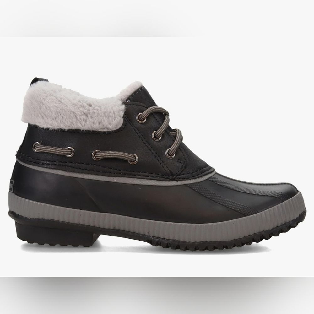 JSport by Jambu Women's Mary Ankle Rain Boot Fur Trim Black Grey NWT, Size 10 - Picture 3 of 7